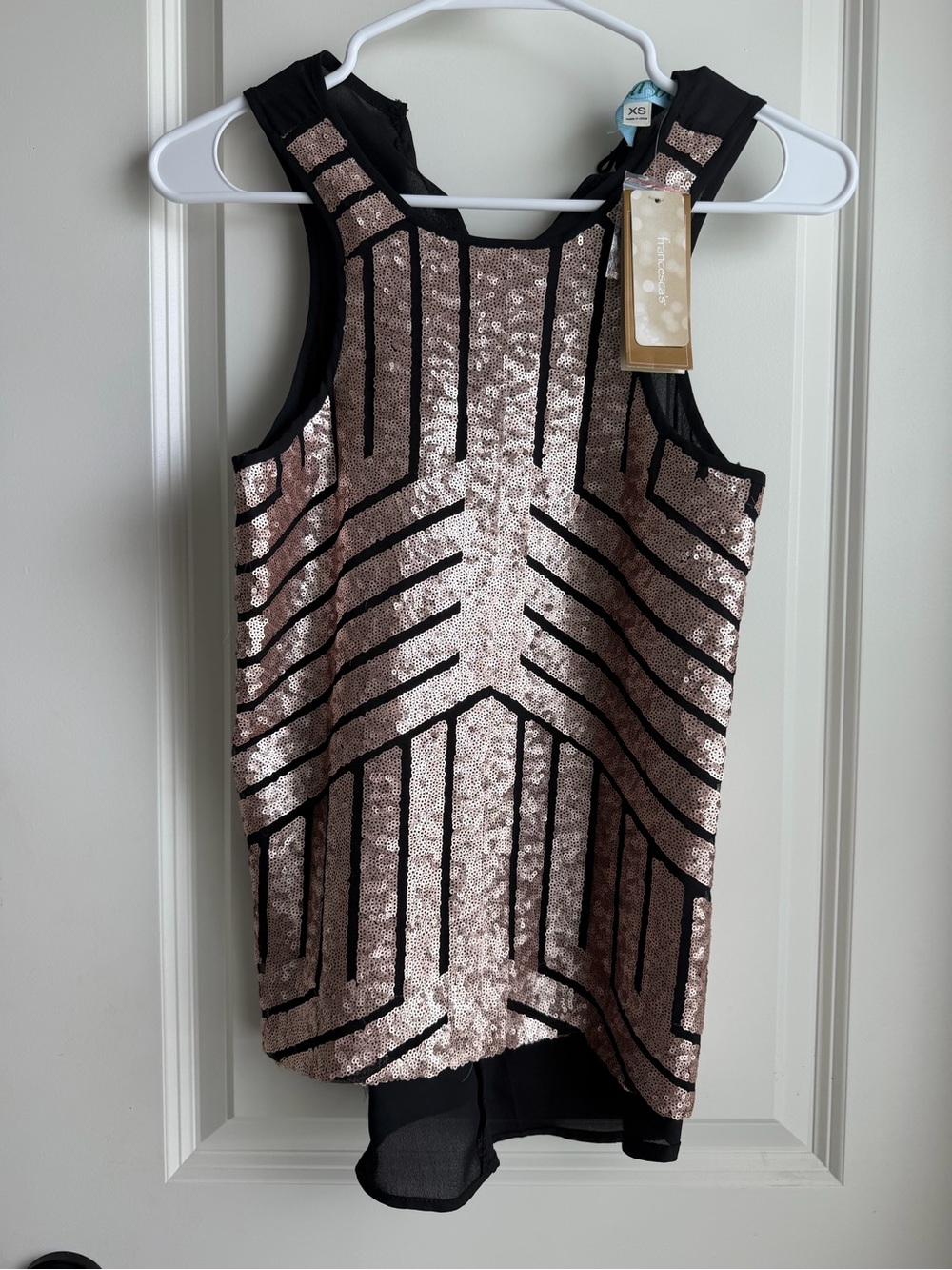 dina be Gold Sequin Tank with Black Geometric Trim